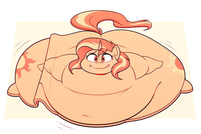 Size: 3000x2000 | Tagged: questionable, artist:secretgoombaman12345, derpibooru import, sunset shimmer, pony, unicorn, g4, belly, belly button, big belly, bingo wings, butt, cartoon physics, fat, female, flattened, horn, huge belly, huge butt, image, impossibly large belly, impossibly large butt, jpeg, large butt, looking at you, passepartout, simple background, slobset shimmer, smiling, smiling at you, solo, solo female, stretched cutie mark, wide hips