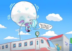 Size: 4000x2844 | Tagged: suggestive, artist:parumpi, derpibooru import, oc, oc:whistle stop, unnamed oc, pony, unicorn, g4, butt, camera, camera shot, clean diaper, diaper, diaper fetish, diaper inflation, fetish, floating, helium inflation, horn, hose, hose bulges, huge butt, image, impossibly large diaper, inflatable diaper, inflation, jpeg, large butt, non-baby in diaper, poofy diaper, tail, tail hole, train