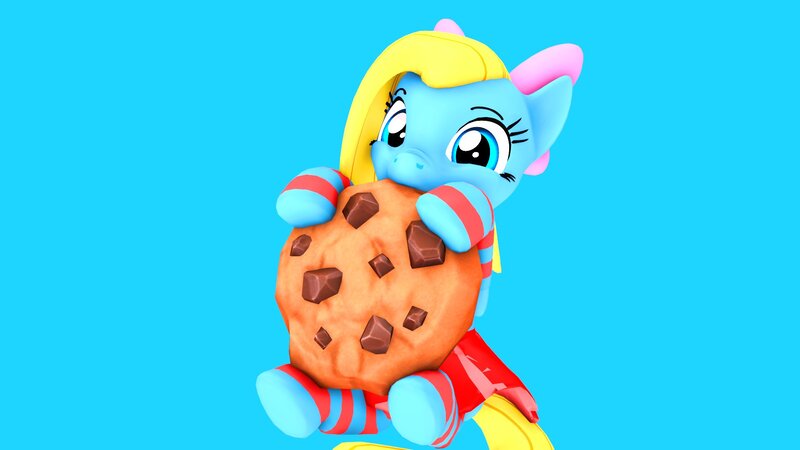 Size: 1920x1080 | Tagged: safe, artist:fallenponiesproduction, ponerpics import, oc, oc:cuteamena, unofficial characters only, pony, 3d, clothes, cookie, female, food, image, jpeg, mare, socks, striped socks