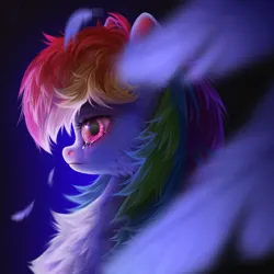 Size: 3000x3000 | Tagged: safe, artist:unt3n, derpibooru import, rainbow dash, pegasus, pony, g4, bust, crying, fanart, feather, image, png, portrait, solo