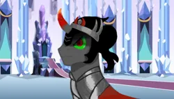 Size: 640x364 | Tagged: safe, artist:suitable_ant_7195, derpibooru import, king sombra, pony, unicorn, g4, angry, armor, crown, crystal, crystal empire, horn, image, indoors, jewelry, male, png, regalia, solo, stallion, throne, throne room