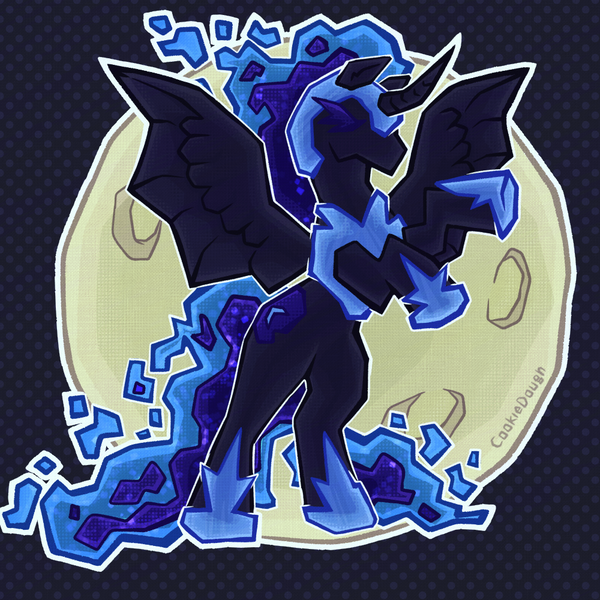 Size: 1000x1000 | Tagged: safe, artist:cookiedough, derpibooru import, nightmare moon, princess luna, alicorn, pony, g4, ethereal mane, full body, image, moon, png, simple background, solo