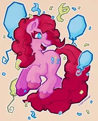 Size: 1038x1280 | Tagged: safe, artist:cookiedough, derpibooru import, pinkie pie, pony, g4, balloon, image, png, signature, smiling, solo