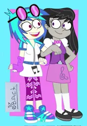 Size: 703x1024 | Tagged: safe, artist:garybaldor, derpibooru import, octavia melody, vinyl scratch, human, equestria girls, g4, g5, duo, duo female, equestria girls-ified, female, g5 to equestria girls, g5 to g4, generation leap, glasses, image, jpeg, painted nails, signature, smiling