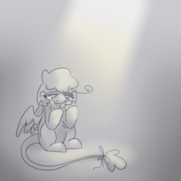 Size: 600x600 | Tagged: safe, artist:puppie, derpibooru import, oc, oc:raevyn, unofficial characters only, pegasus, crying, female, image, leonine tail, png, sad, sketch, solo, solo female, tail, vent art