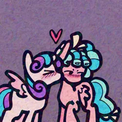 Size: 2048x2048 | Tagged: safe, artist:dummbeez, derpibooru import, cozy glow, princess flurry heart, alicorn, pegasus, pony, blushing, bow, duo, duo female, eyes closed, female, hair bow, heart, image, jpeg, kiss on the cheek, kissing, lesbian, mare, older, older cozy glow, older flurry heart, ship:cozyheart, shipping