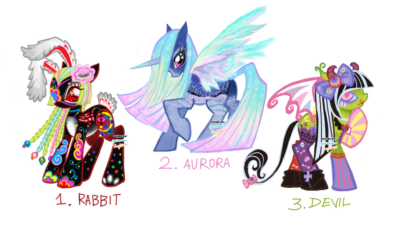 Size: 2048x1207 | Tagged: safe, artist:eyerealm, artist:junglicious64, derpibooru import, oc, oc:aurora, oc:hecate, oc:rabbit, unofficial characters only, alicorn, earth pony, pony, unicorn, adoptable, adoptable open, alicorn oc, augmented, bangs, bat wings, beads, beauty mark, black and white mane, black and white tail, black coat, blank flank, blaze (coat marking), blue coat, blue sclera, bow, bowtie, box braids, braid, bunny ears, bunny tail, cascading cutie mark, choker, clothes, coat markings, collaboration, colored belly, colored eyelashes, colored horn, colored horns, colored horntip, colored legs, colored lineart, colored muzzle, colored pupils, colored sclera, colored teeth, colored wings, cross, curved horns, ear tufts, earth pony oc, ethereal mane, ethereal tail, ethereal wings, eye markings, eyeball, eyelashes, eyepatch, eyeshadow, facial markings, fake ears, fake horns, fake wings, fangs, female, flower, flower in hair, for sale, frilly socks, frutiger metro, glow, glowing mane, glowing tail, glowing wings, gradient mane, gradient tail, gradient wings, green coat, green text, hair accessory, hair bow, hoof shoes, horn, hornless unicorn, horns, image, leg markings, long mane, long tail, looking back, makeup, mane accessory, mare, mismatched socks, multicolored mane, multicolored tail, multicolored wings, no catchlights, open mouth, open smile, pale belly, pale muzzle, pink eyes, pink pupils, pink text, platform shoes, png, profile, purple eyelashes, purple eyeshadow, raised hoof, red eyelashes, red eyes, red pupils, red sclera, red text, shoes, simple background, smiling, socks, sparkles, sparkly eyes, sparkly mane, sparkly tail, sparkly wings, spread wings, standing, standing on three hooves, straight mane, straight tail, striped horns, striped socks, tail, tail accessory, tail bow, tail markings, thick eyelashes, thin tail, three quarter view, tied mane, trio, two toned horn, two toned mane, two toned tail, wall of tags, watermark, white background, white tail, white wings, wingding eyes, wings, yellow teeth