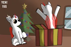 Size: 1440x950 | Tagged: safe, artist:thomas.senko, derpibooru import, alicorn, changeling, earth pony, gryphon, pegasus, pony, unicorn, brown eyes, christmas, christmas lights, christmas star, christmas tree, cute, detailed background, duo, duo female, duo focus, duo male, duo male and female, ears up, female, folded wings, happy, holiday, horn, image, interior, jumping, light skin, male, png, present, raised hoof, shading, shadow, sitting, snow, snowfall, soft shading, surprised, tree, window, wings