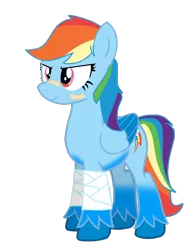 Size: 768x1024 | Tagged: safe, artist:bluemario11, derpibooru import, part of a set, rainbow dash, pegasus, pony, bandage, bandaged leg, female, g4, image, png, redesign, simple background, solo, transparent background