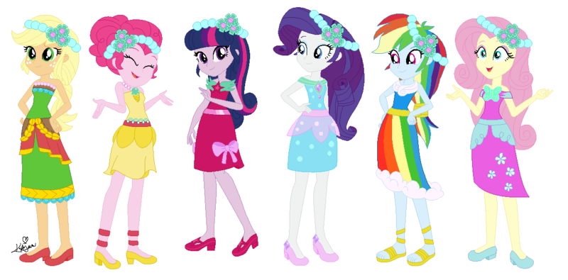 Size: 1256x620 | Tagged: safe, artist:machakar52, artist:selenaede, derpibooru import, applejack, fluttershy, pinkie pie, rainbow dash, rarity, twilight sparkle, twilight sparkle (alicorn), alicorn, human, equestria girls, base used, blue dress, bridesmaid, bridesmaid dress, bridesmaids, clothes, dress, eyes closed, green dress, hand on hip, high heels, image, looking at you, mane six, open mouth, open smile, pink dress, png, rainbow dress, shoes, simple background, smiling, strapless, white background, yellow dress