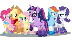 Size: 1280x720 | Tagged: safe, artist:bluemario11, derpibooru import, part of a set, applejack, fluttershy, pinkie pie, rainbow dash, rarity, twilight sparkle, earth pony, pegasus, pony, unicorn, bandage, bandaged leg, female, g4, glasses, image, mane six, png, simple background, transparent background