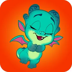 Size: 1024x1024 | Tagged: safe, derpibooru import, official, sparky sparkeroni, dragon, g5, 2d, baby, baby dragon, cute, eyes closed, gameloft, happy, image, jpeg, my little pony: mane merge, orange background, simple background, smiling, sparkybetes, standing, sticker, tooth