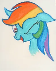 Size: 2451x3096 | Tagged: safe, artist:theblackqueen, derpibooru import, rainbow dash, pony, bust, dimples, image, jpeg, looking at you, one eye closed, one eye open, open mouth, paint, painting, portrait, simple background, smiling, solo, white background, wink, winking at you