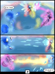 Size: 6000x8000 | Tagged: safe, artist:chedx, derpibooru import, twilight sparkle, twilight sparkle (alicorn), alicorn, comic:learning with pibby glitch battles, comic, commission, community related, corrupted, crossover, dialogue, error, fight, flying, glitch, glow, glowing eyes, glowing horn, horn, image, lapis lazuli (steven universe), magic, multiverse, png, sonic the hedgehog, sonic the hedgehog (series), speech bubble, steven universe, water