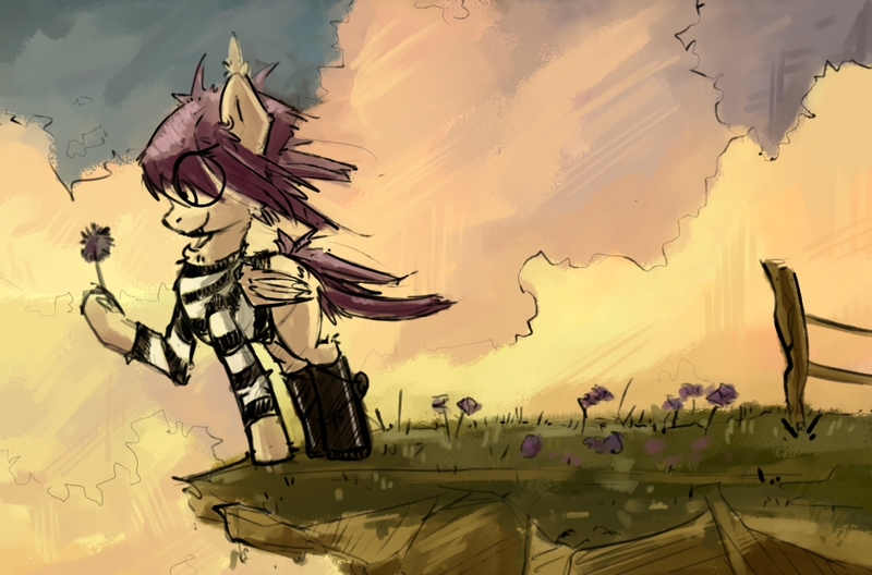 Size: 973x642 | Tagged: safe, artist:uteuk, derpibooru import, ponified, bat pony, pony, clothes, flower, gorillaz, image, jpeg, sky, this ended in tears