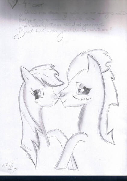 Size: 422x600 | Tagged: safe, artist:rita-and-skipper, ponerpics import, ponybooru import, rainbow dash, soarin', pegasus, pony, female, image, jpeg, male, mare, shipping, sketch, soarindash, stallion, straight, traditional art