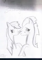 Size: 422x600 | Tagged: safe, artist:rita-and-skipper, ponerpics import, ponybooru import, rainbow dash, soarin', pegasus, pony, female, image, jpeg, male, mare, shipping, sketch, soarindash, stallion, straight, traditional art