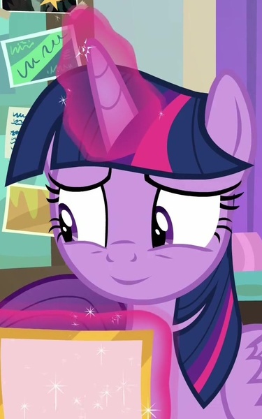 Size: 665x1065 | Tagged: safe, derpibooru import, edit, edited screencap, editor:twilyisbestpone, screencap, twilight sparkle, twilight sparkle (alicorn), alicorn, pony, friendship university, season 8, spoiler:s08, cropped, female, g4, image, inverted mouth, jpeg, magic, magic aura, mare, smiling, solo focus, telekinesis