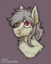Size: 1727x2160 | Tagged: safe, artist:jjsh, derpibooru import, oc, unofficial characters only, pony, bust, cute, ear fluff, fangs, female, fluffy, image, jpeg, looking at you, magenta eyes, mare, portrait, smiling, smiling at you, solo