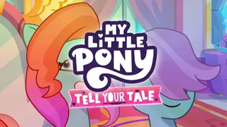 Size: 3072x1727 | Tagged: safe, derpibooru import, screencap, unnamed character, earth pony, pony, g5, my little pony: tell your tale, spoiler:g5, spoiler:my little pony: tell your tale, spoiler:tyts02e04, duo, duo female, eyes closed, female, grin, image, jazz hearts rocky, jazz hooves, jpeg, mane melody (location), mare, my little pony logo, smiling