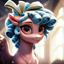 Size: 1024x1024 | Tagged: safe, ai content, derpibooru import, machine learning generated, prompter:maresforever, stable diffusion, cozy glow, pegasus, pony, female, g4, generator:purplesmart.ai, image, looking at you, mare, older, older cozy glow, png, smiling, solo
