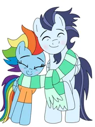 Size: 720x957 | Tagged: safe, artist:dasher666, derpibooru import, rainbow dash, soarin', pegasus, pony, the last problem, clothes, female, image, male, mare, older, older rainbow dash, older soarin', older soarindash, png, scarf, shared clothing, shared scarf, shipping, simple background, soarindash, stallion, straight, striped scarf, white background