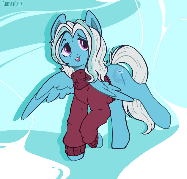 Size: 1100x1050 | Tagged: safe, artist:ghostyglue, derpibooru import, oc, oc:horselove, unofficial characters only, pegasus, pony, blue fur, clothes, female, image, mare, png, sweater, wings