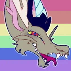 Size: 1750x1750 | Tagged: safe, artist:goatpaste, derpibooru import, discord, draconequus, gay pride flag, icon, image, mouthpiece, png, politics, pride, pride flag, solo