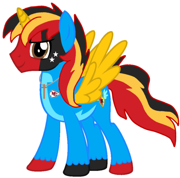 Size: 810x800 | Tagged: safe, artist:shieldwingarmorofgod, derpibooru import, oc, oc:shield wing, unofficial characters only, alicorn, american football, g4, image, kansas city chiefs, male, nfl, nfl playoffs, png, simple background, solo, sports, super bowl, super bowl lviii, transparent background