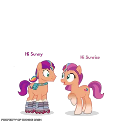 Size: 3600x3600 | Tagged: safe, artist:ramixe dash, derpibooru import, sunny starscout, earth pony, pony, series:make your tale, g5, female, g4, g5 to g4, generation leap, image, male, mare, png, r63 paradox, rule 63, simple background, stallion, subtitles, sun starchaser, transparent background