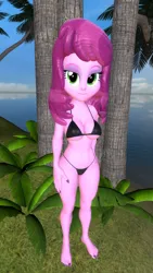 Size: 1080x1920 | Tagged: suggestive, artist:oatmeal!, derpibooru import, cheerilee, human, equestria girls, 3d, belly button, bikini, black bikini, breasts, cleavage, clothes, gmod, image, looking at you, ocean, palm tree, panties, png, sexy, solo, standing, swimsuit, thong, tree, tropical, underwear, water, wide hips