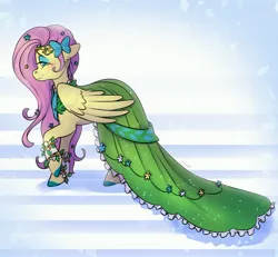 Size: 4096x3784 | Tagged: safe, artist:yutailaarts, derpibooru import, fluttershy, pegasus, pony, clothes, dress, female, g4, gala dress, image, jpeg, lidded eyes, looking at you, mare, smiling, smiling at you, solo
