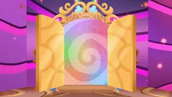 Size: 3072x1727 | Tagged: safe, derpibooru import, screencap, g5, my little pony: tell your tale, spoiler:g5, spoiler:my little pony: tell your tale, spoiler:tyts02e05, door, image, jpeg, misty-rious new room, no pony, portal