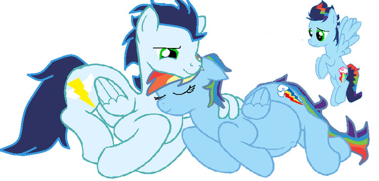 Size: 749x358 | Tagged: safe, artist:ayumilunara, derpibooru import, rainbow dash, soarin', oc, oc:rainbow boom, pegasus, pony, colt, female, foal, image, jpeg, male, mare, preggo dash, pregnant, shipping, soarindash, stallion, straight