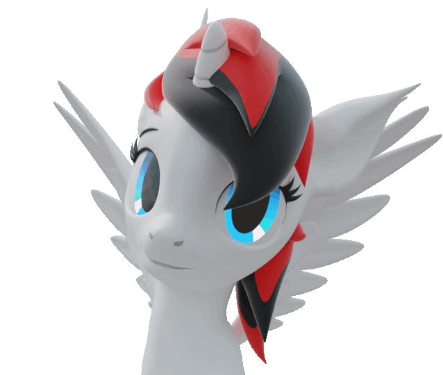 Size: 638x540 | Tagged: safe, artist:lithus, derpibooru import, oc, oc:vani, unofficial characters only, alicorn, pony, 3d, alicorn oc, animated, bat ears, blender, blender cycles, blinking, blue eyes, floppy ears, gif, horn, image, looking at you, simple background, smiling, smiling at you, solo, spread wings, transparent background, white body, wings