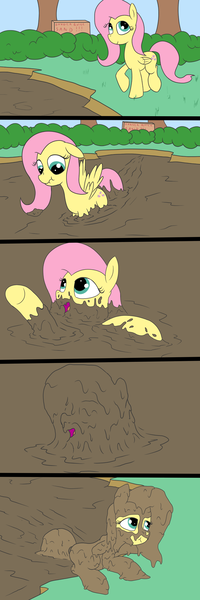 Size: 1000x3000 | Tagged: safe, artist:amateur-draw, derpibooru import, fluttershy, pony, comic, covered in mud, female, image, mare, mud, mud bath, muddy, png, quicksand, sign, sinking, solo, solo female, wet and messy