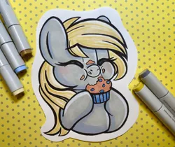 Size: 3132x2633 | Tagged: safe, artist:emberslament, derpibooru import, derpy hooves, pony, food, image, muffin, png, solo, traditional art