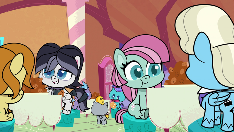 Size: 1280x720 | Tagged: safe, derpibooru import, screencap, minty (g4), unnamed character, unnamed pony, earth pony, pegasus, pony, my little pony: pony life, the trail less trotten, baby, baby pony, caramel latte, colt, female, filly, foal, image, male, mare, png, stallion