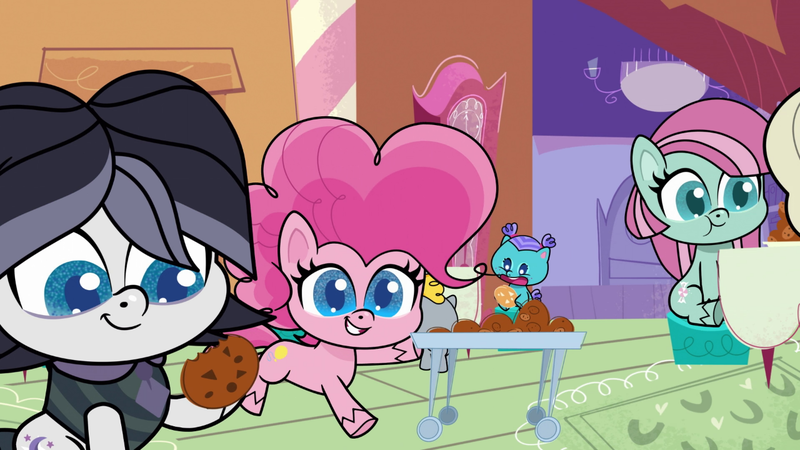 Size: 1280x720 | Tagged: safe, derpibooru import, screencap, minty (g4), pinkie pie, unnamed character, unnamed pony, earth pony, pony, my little pony: pony life, the trail less trotten, baby, baby pony, colt, female, filly, foal, image, male, mare, png, stallion