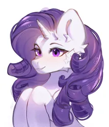 Size: 1200x1400 | Tagged: safe, artist:grach449, derpibooru import, rarity, pony, unicorn, big ears, blushing, cheek fluff, ear fluff, eyeshadow, female, g4, grin, hooves to the chest, horn, image, looking at you, makeup, mare, png, simple background, small horn, smiling, smiling at you, solo, white background, wrong eye color