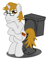 Size: 1369x1680 | Tagged: safe, artist:jac59col, derpibooru import, oc, oc:palette swab, unofficial characters only, pony, unicorn, but why, glasses, image, implied pooping, male, png, simple background, sitting, sitting on toilet, solo, stallion, thinking, toilet, white background
