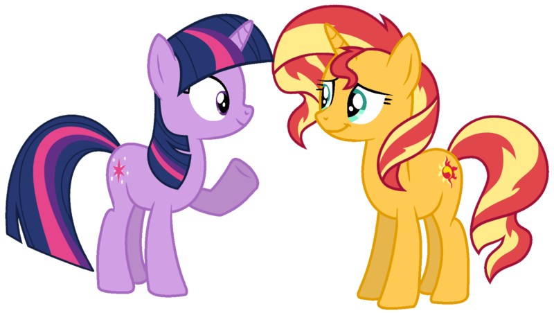 Size: 1680x950 | Tagged: safe, artist:shieldwingarmorofgod, derpibooru import, sunset shimmer, twilight sparkle, pony, unicorn, duo, duo female, female, g4, image, png, simple background, solo, transparent background, unicorn twilight