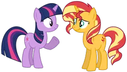 Size: 1680x950 | Tagged: safe, artist:shieldwingarmorofgod, derpibooru import, sunset shimmer, twilight sparkle, pony, unicorn, duo, duo female, female, g4, image, png, simple background, solo, transparent background, unicorn twilight