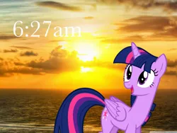 Size: 1280x960 | Tagged: safe, derpibooru import, twilight sparkle, twilight sparkle (alicorn), alicorn, pony, female, image, irl, jpeg, photo, sky, solo, sun, sunrise