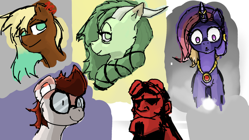 Size: 1920x1080 | Tagged: safe, artist:maso, derpibooru import, oc, unofficial characters only, earth pony, pony, unicorn, pony town, glasses, hellboy, image, png