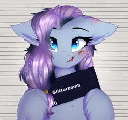 Size: 1600x1500 | Tagged: safe, artist:2pandita, derpibooru import, oc, oc:glitterbomb, earth pony, pony, female, image, mare, mugshot, png, solo