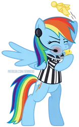 Size: 3906x6244 | Tagged: safe, alternate version, artist:jennieoo, derpibooru import, part of a set, rainbow dash, pegasus, pony, advertisement, blowing whistle, image, patreon, patreon preview, png, referee, referee rainbow dash, show accurate, simple background, solo, transparent background, whistle, yellow flag