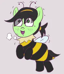 Size: 772x888 | Tagged: safe, artist:wanda, derpibooru import, oc, oc:anonfilly, unofficial characters only, earth pony, pony, animal costume, bee costume, clothes, costume, female, filly, foal, image, png, shaking, solo, sweat