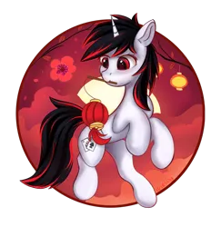 Size: 1650x1700 | Tagged: safe, artist:weiling, derpibooru import, oc, oc:blackjack, pony, unicorn, fallout equestria, fallout equestria: project horizons, fanfic art, image, lantern, lunar new year, png, simple background, solo