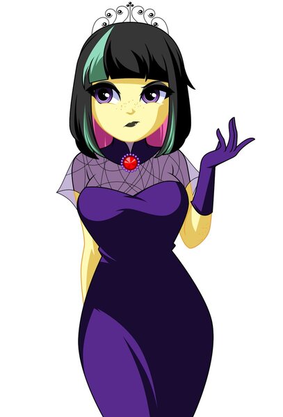 Size: 814x1200 | Tagged: safe, artist:rosemile mulberry, derpibooru import, sour sweet, human, equestria girls, alternate hairstyle, breasts, busty sour sweet, clothes, cosplay, costume, crossover, female, hotel transylvania, image, jewelry, jpeg, mavis dracula, simple background, solo, tiara, white background